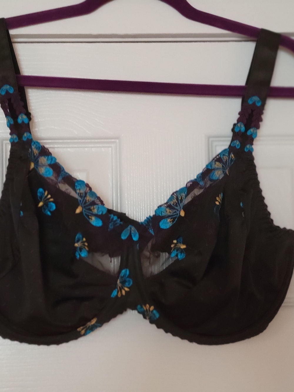 Prima Donna 40G Underwire Bra with Blue/Gold/Purple Floral Embroidery